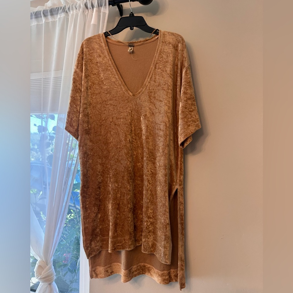 We The Free Crushed Velvet Tunic in Caramel Beige